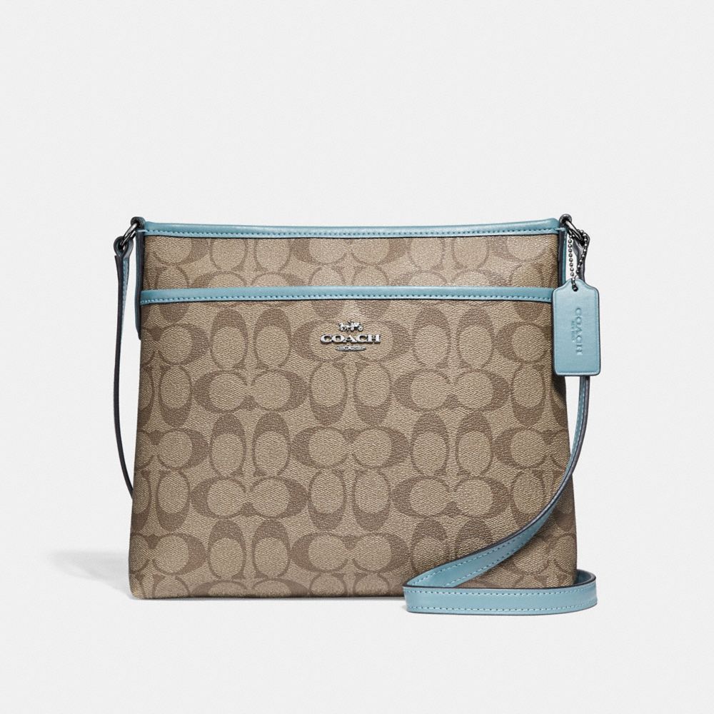 COACH F29210 FILE CROSSBODY IN SIGNATURE CANVAS KHAKI/CYAN/SILVER