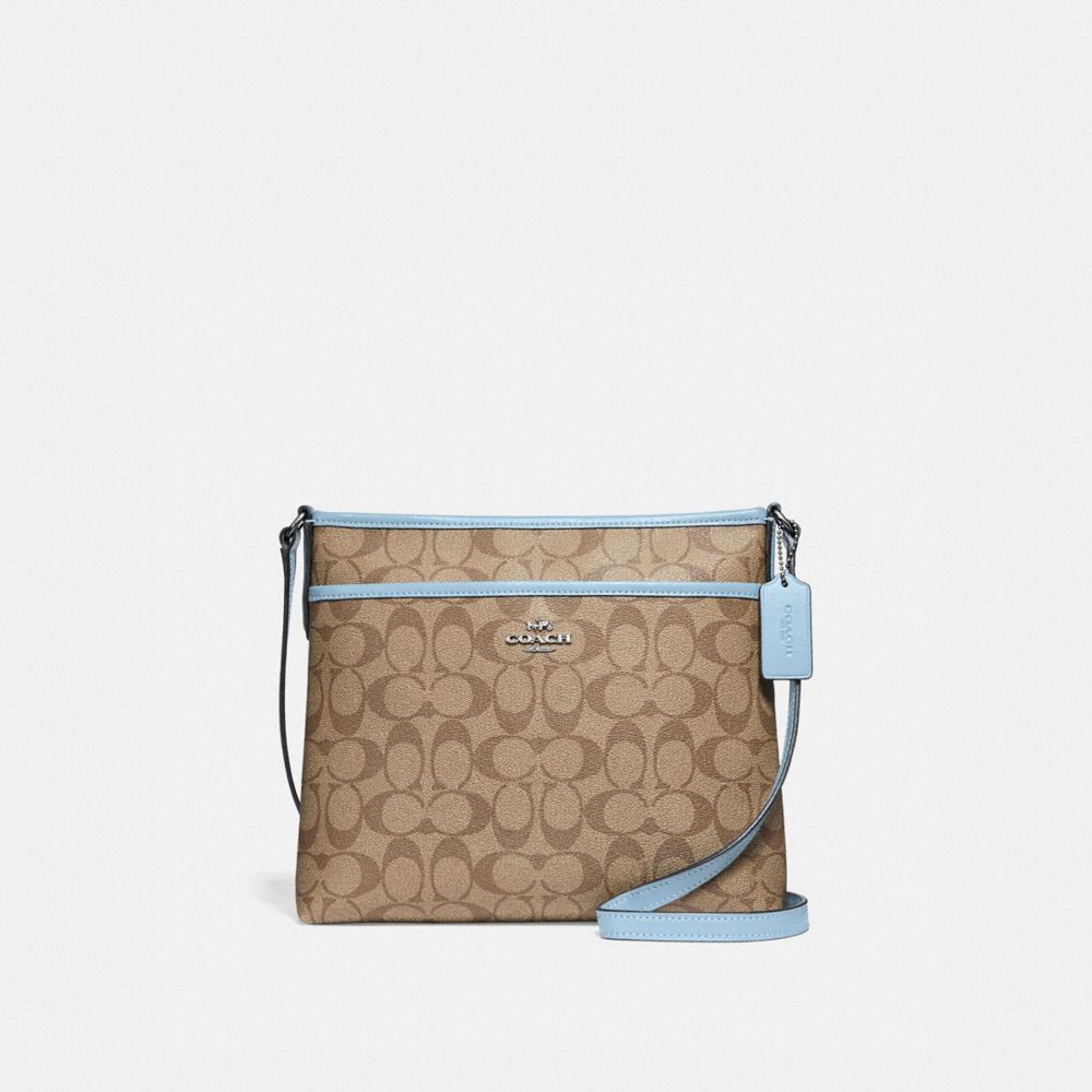 COACH F29210 - FILE CROSSBODY IN SIGNATURE CANVAS KHAKI/PALE BLUE/SILVER