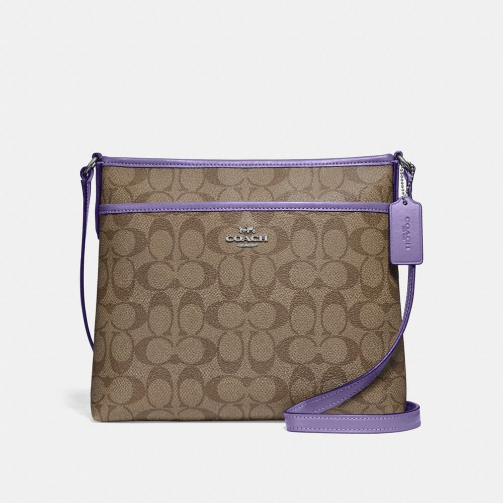 FILE CROSSBODY IN SIGNATURE CANVAS - F29210 - KHAKI/LIGHT PURPLE/SILVER