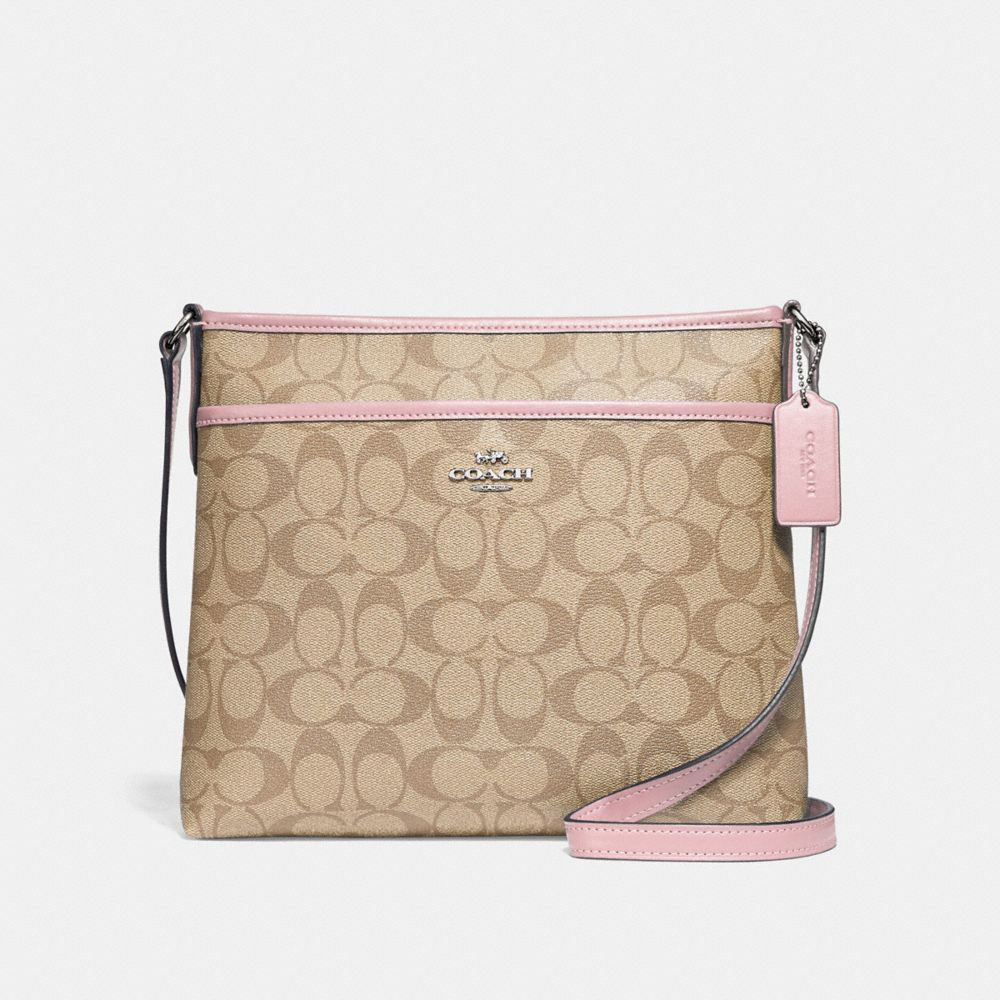 FILE CROSSBODY IN SIGNATURE CANVAS - F29210 - LIGHT KHAKI/CARNATION/SILVER