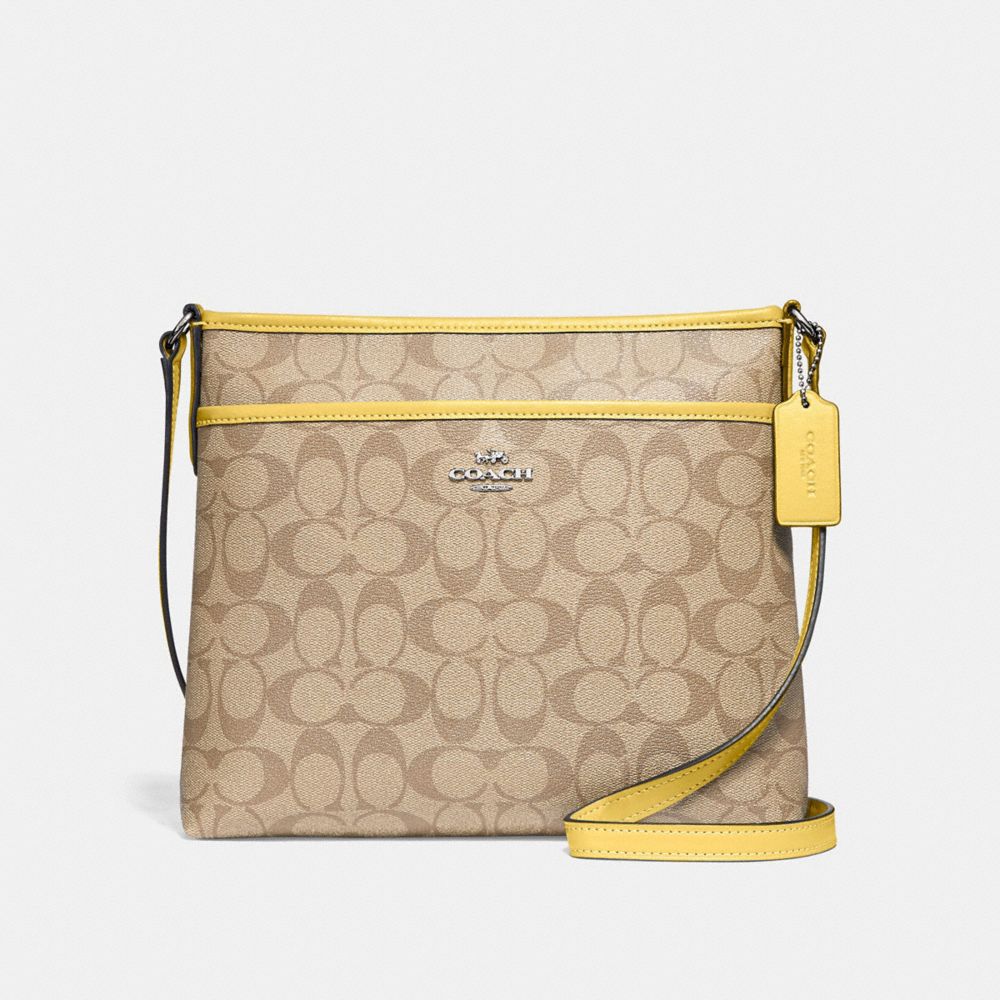 COACH F29210 FILE CROSSBODY IN SIGNATURE CANVAS LIGHT KHAKI/LIGHT YELLOW/SILVER