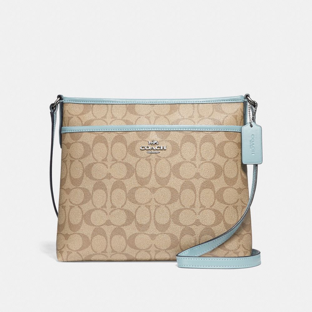 FILE CROSSBODY IN SIGNATURE CANVAS - F29210 - LIGHT KHAKI/SEAFOAM/SILVER