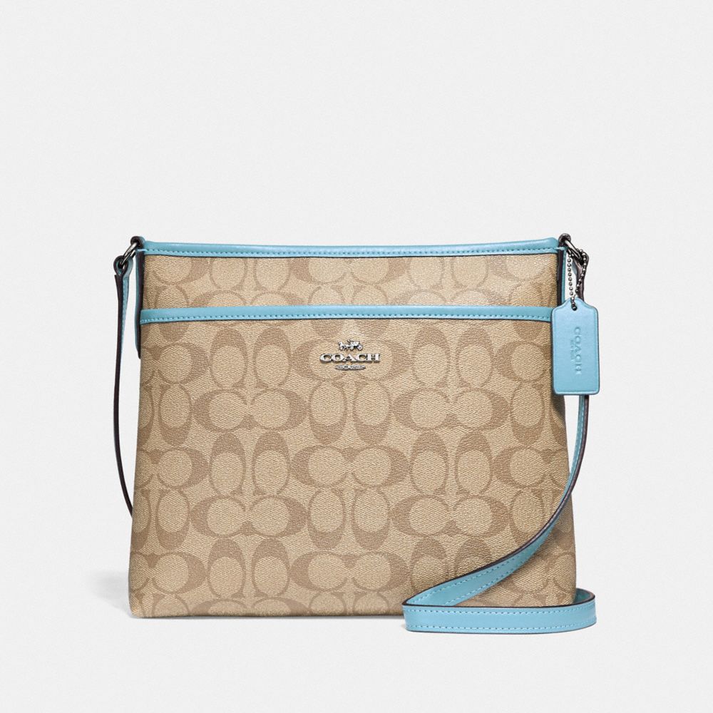 FILE CROSSBODY IN SIGNATURE CANVAS - F29210 - LIGHT KHAKI/POWDER BLUE/SILVER