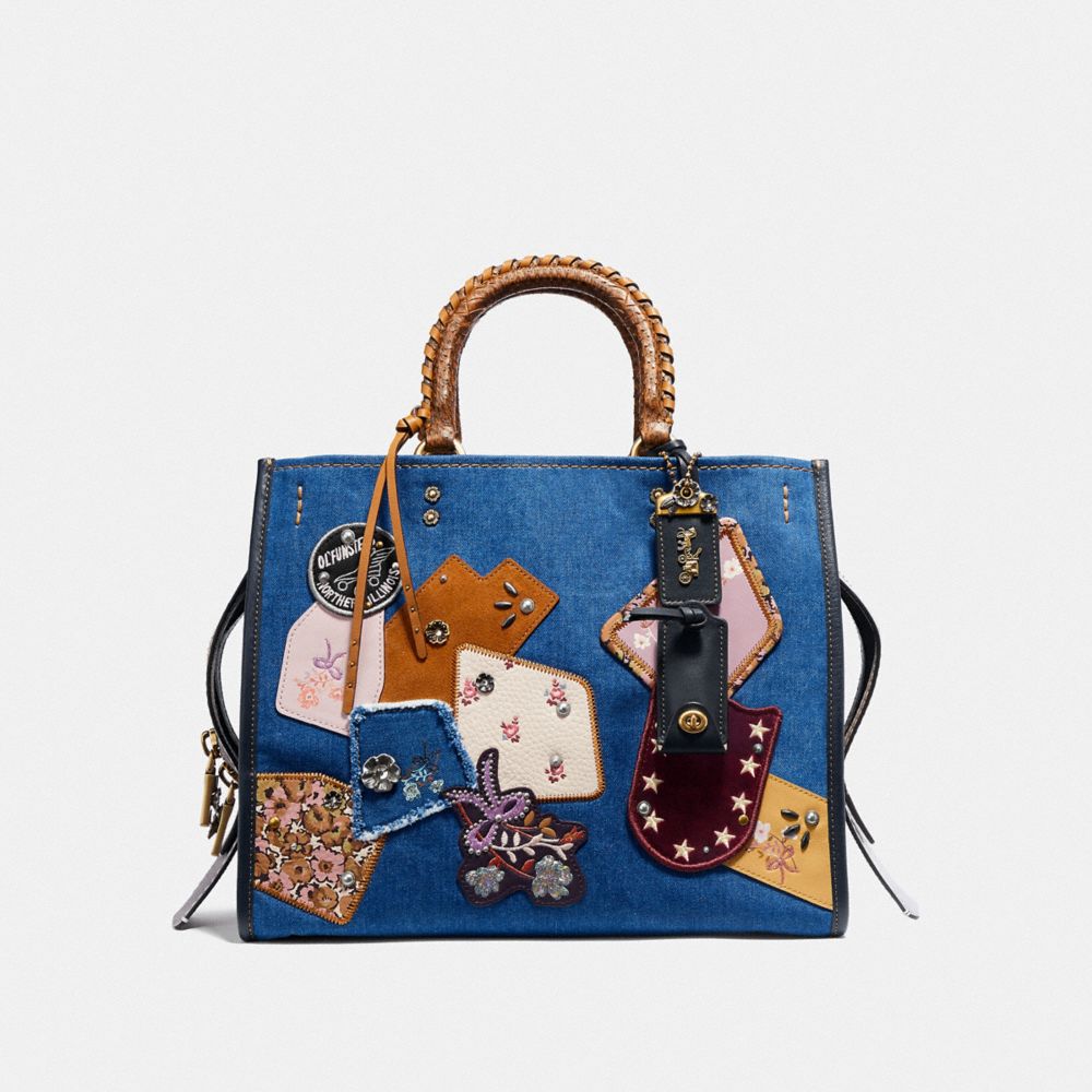 ROGUE WITH PATCHWORK AND SNAKESKIN HANDLES - F29234 - DENIM/BRASS