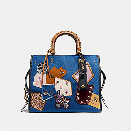 COACH ROGUE WITH PATCHWORK AND SNAKESKIN HANDLES - DENIM/BRASS - F29234