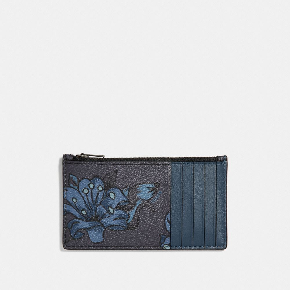 COACH ZIP CARD CASE WITH FLORAL HAWAIIAIN PRINT - MIDNIGHT MULTI - F29270