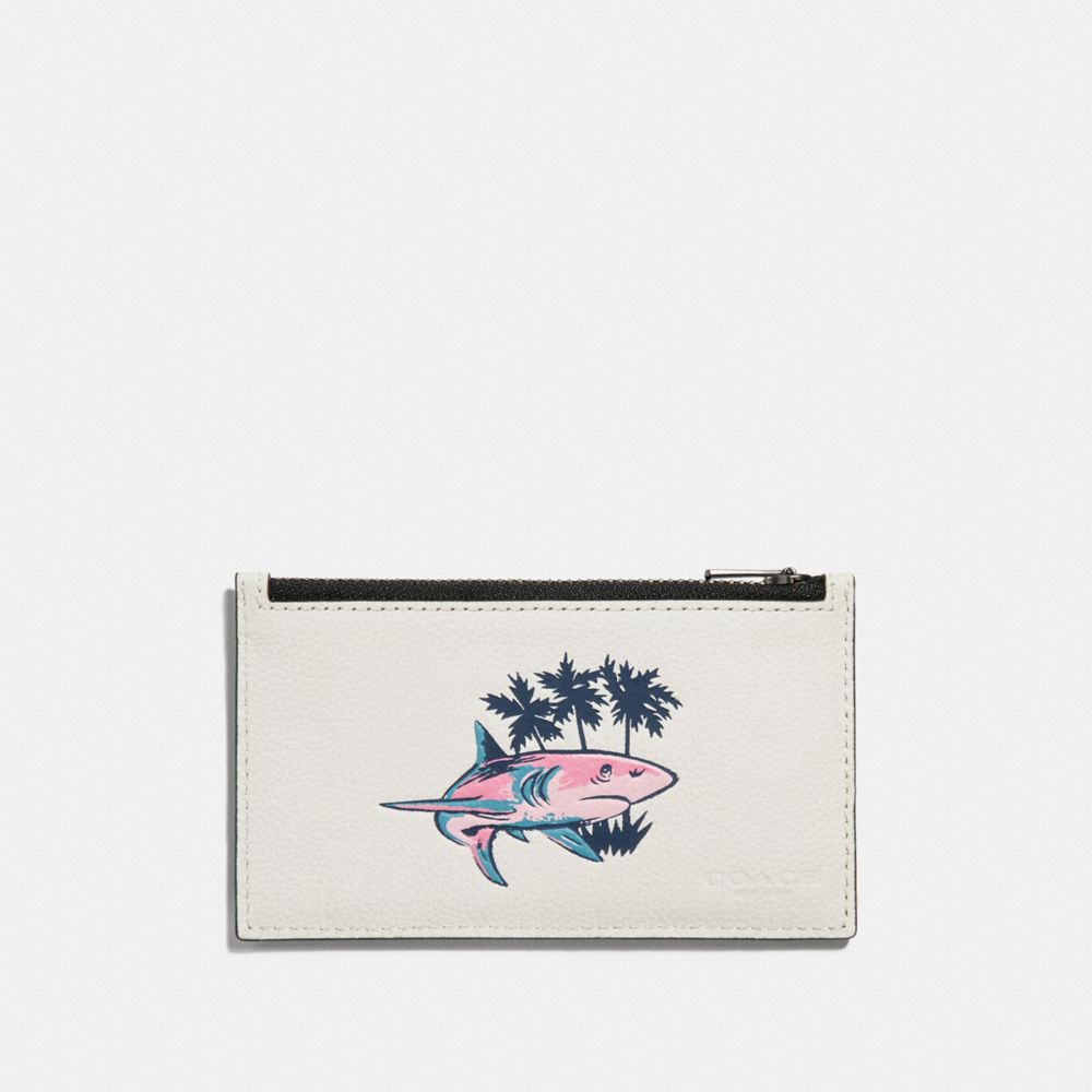 COACH F29271 ZIP CARD CASE WITH SHARK PRINT CHALK-MULTI