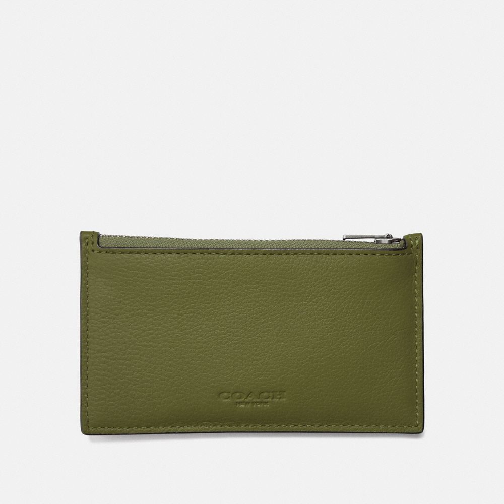 COACH ZIP CARD CASE - DARK OLIVE/BLACK ANTIQUE NICKEL - F29272