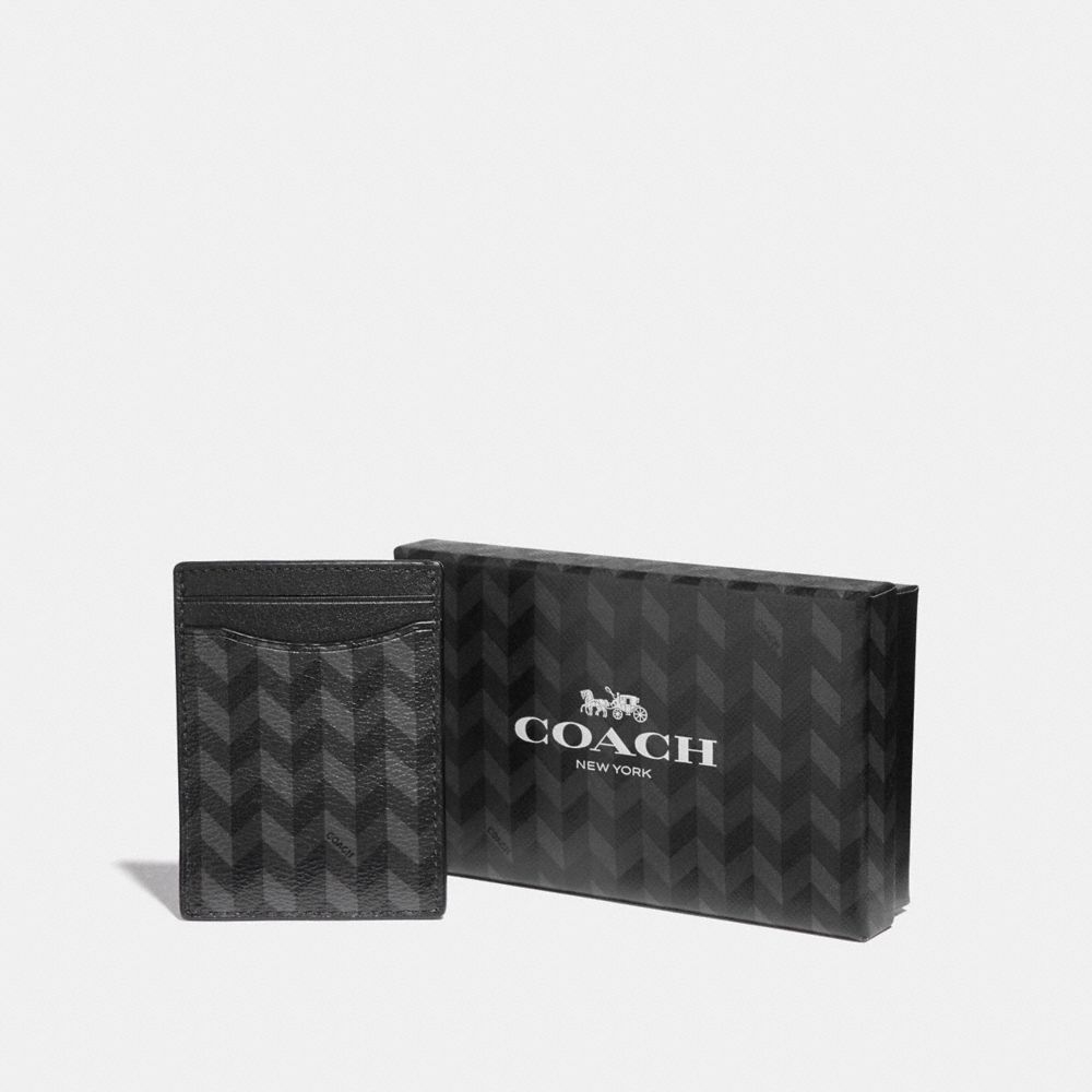 COACH F29274 BOXED 3-IN-1 CARD CASE WITH HERRINGBONE PRINT BLUE/CREAM