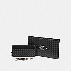 COACH BOXED ACCORDION WALLET WITH HERRINGBONE PRINT - BLUE/CREAM - F29275