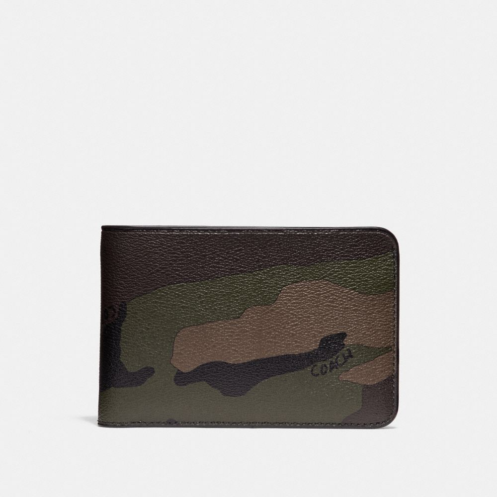 SLIM TRAVEL WALLET WITH CAMO PRINT - COACH f29280 - DARK GREEN