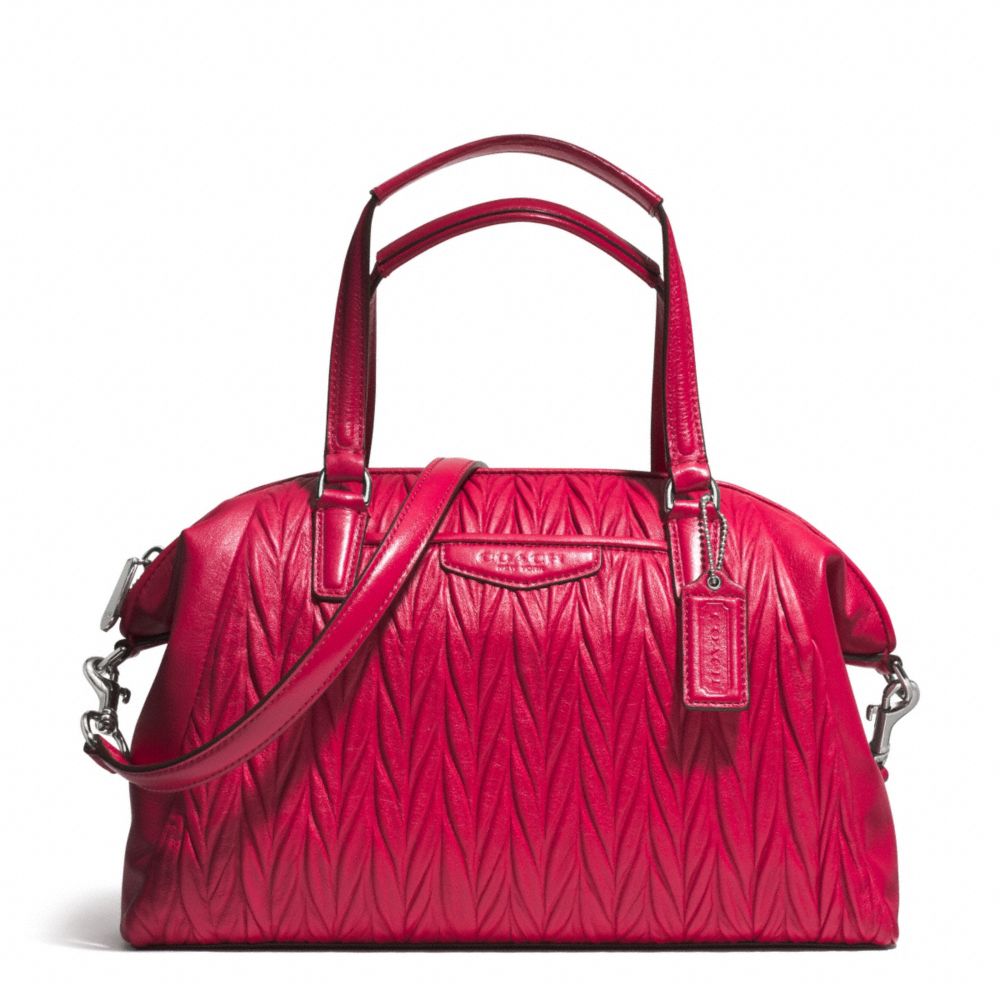 GATHERED LEATHER SATCHEL - f29284 - SILVER/RASPBERRY