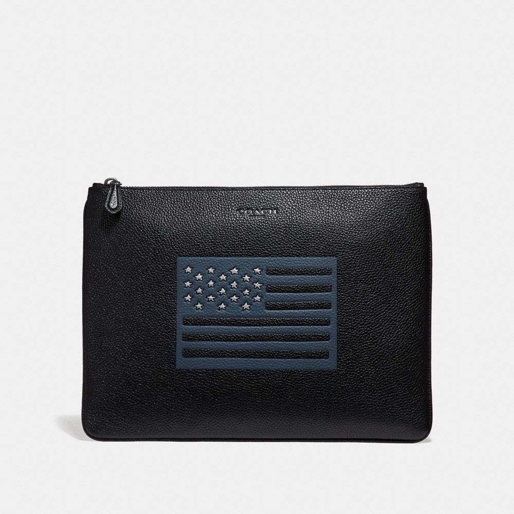 COACH f29290 LARGE POUCH WITH FLAG MOTIF BLACK