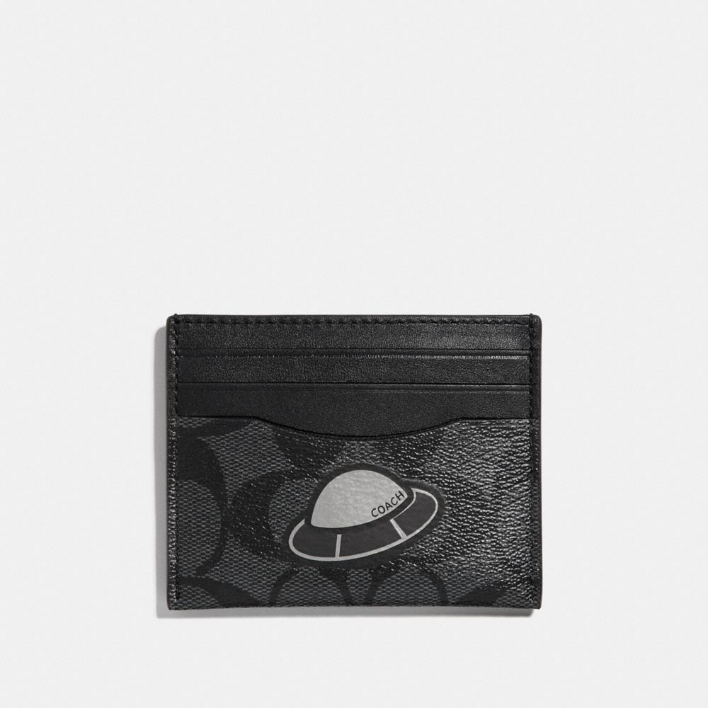 COACH f29295 SLIM ID CARD CASE IN SIGNATURE CANVAS WITH SPACE PATCHES CHARCOAL/BLACK