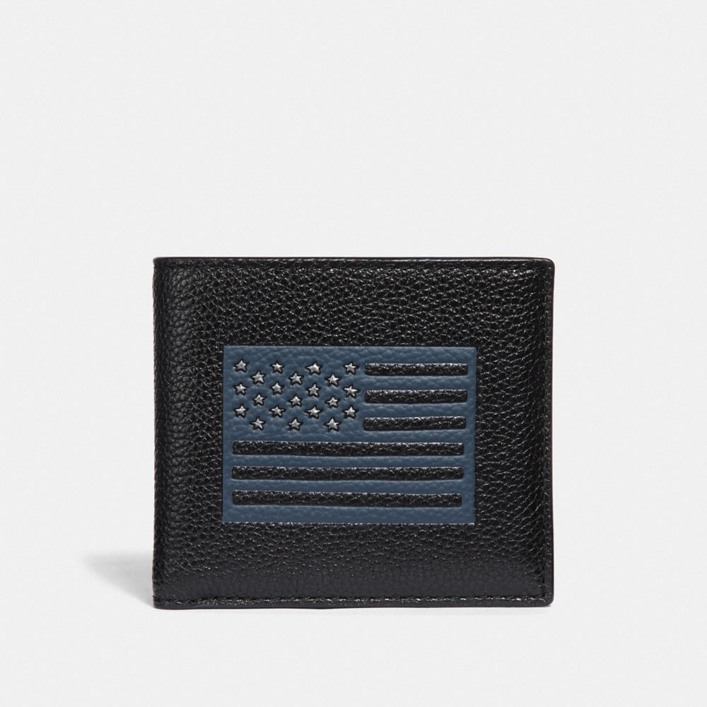 COACH f29300 DOUBLE BILLFOLD WALLET WITH FLAG MOTIF BLACK