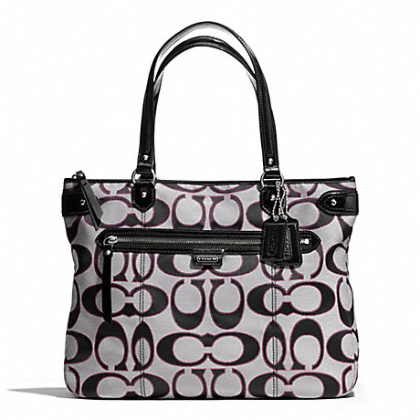 COACH F29302 DAISY OUTLINE SIGNATURE TOTE SILVER/MOONLIGHT/PK-SCARLET