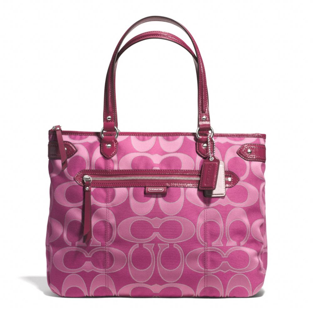 COACH f29307 DAISY MULTI SIGNATURE EMMA TOTE SILVER/FUCHSIA