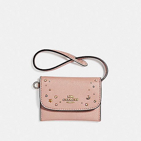 COACH f29323 CARD POUCH WITH CELESTIAL STUDS nude pink/light gold