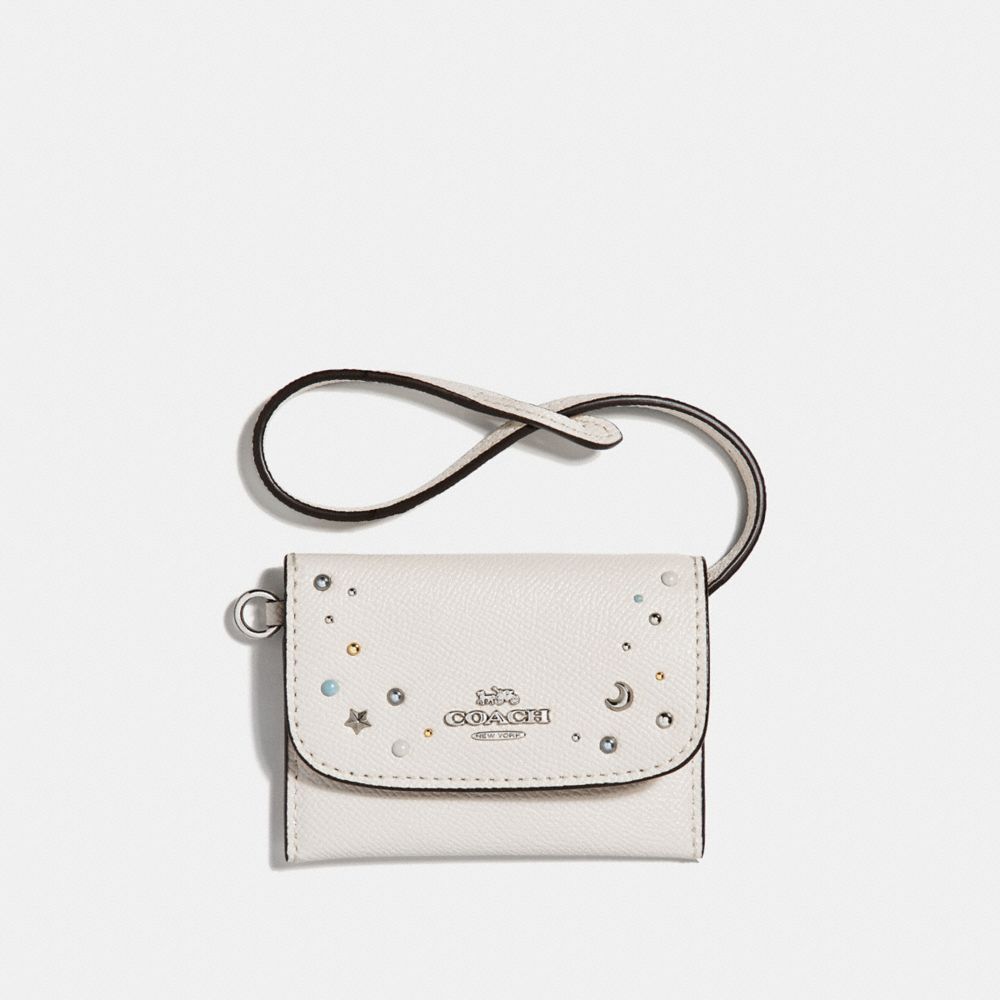 CARD POUCH WITH CELESTIAL STUDS - SILVER/CHALK - COACH F29323