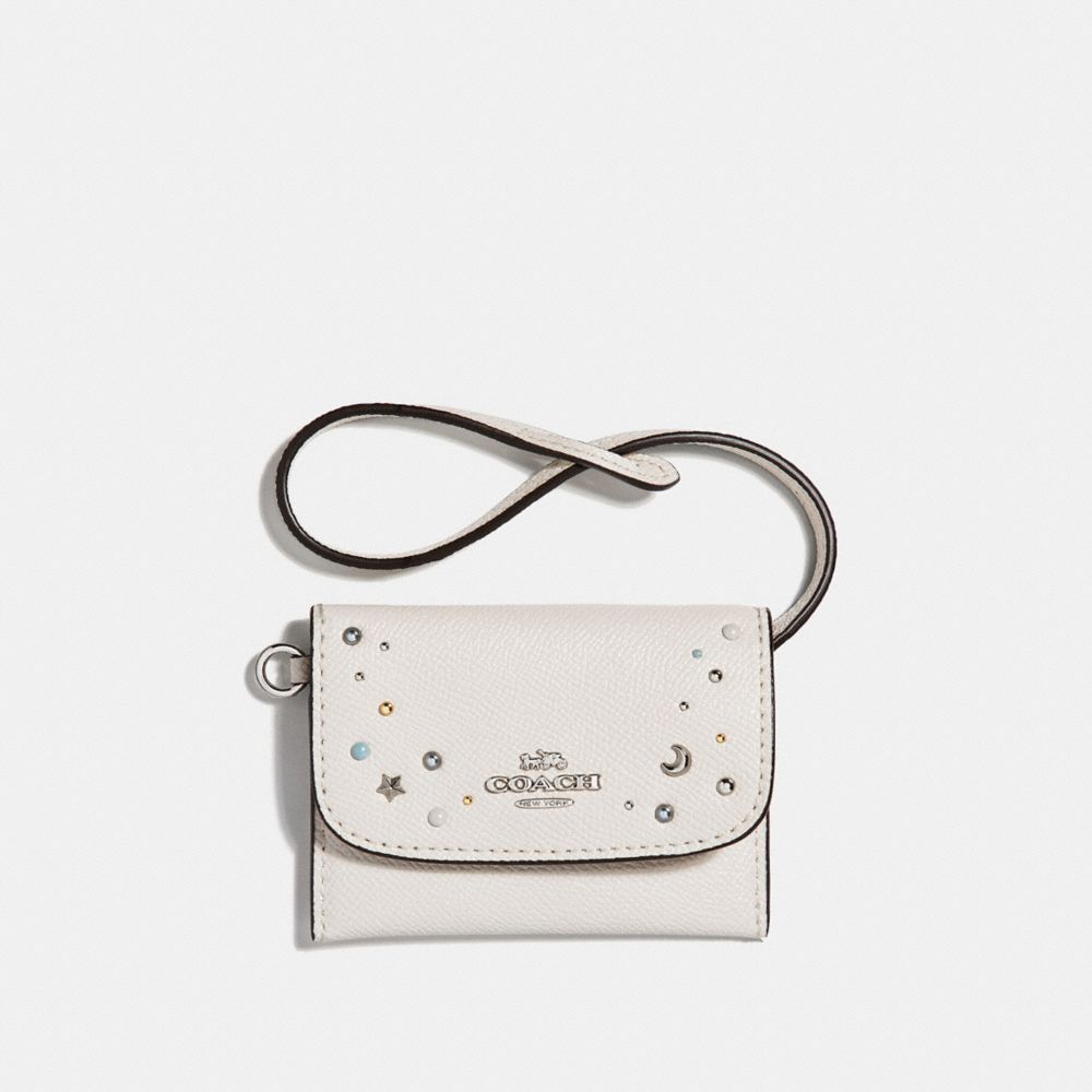 COACH F29323 Card Pouch With Celestial Studs SILVER/CHALK