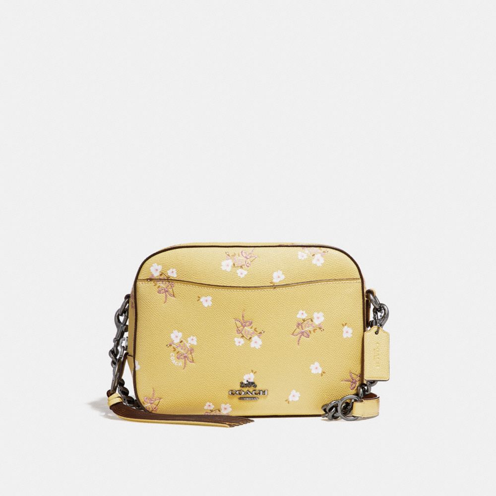 CAMERA BAG WITH FLORAL BOW PRINT - F29347 - SUNFLOWER/DARK GUNMETAL