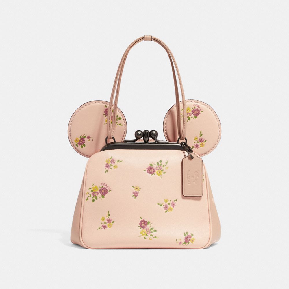 COACH F29351 Kisslock Bag With Floral Mix Print And Minnie Mouse Ears VINTAGE PINK MULTI/LIGHT GOLD