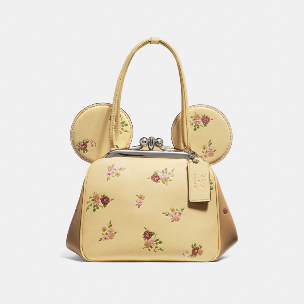 COACH KISSLOCK BAG WITH FLORAL MIX PRINT AND MINNIE MOUSE EARS - vanilla multi/silver - F29351