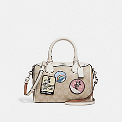 MINI BENNETT SATCHEL IN SIGNATURE CANVAS WITH MINNIE MOUSE PATCHES - f29357 - SILVER/LIGHT KHAKI/CHALK