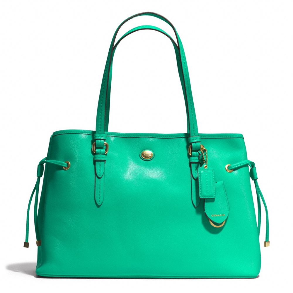 PEYTON SAFFIANO LEATHER DRAWSTRING CARRYALL - f29362 - BRASS/JADE