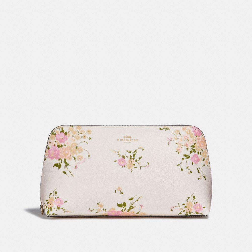 COACH COSMETIC CASE 22 WITH FLORAL BUNDLE PRINT AND BOW ZIP PULL - CHALK MULTI/IMITATION GOLD - f29366