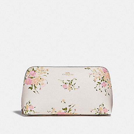 COACH COSMETIC CASE 22 WITH FLORAL BUNDLE PRINT AND BOW ZIP PULL - CHALK MULTI/IMITATION GOLD - f29366