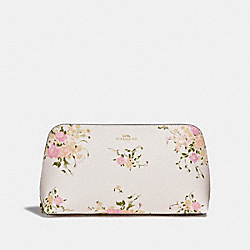 COACH COSMETIC CASE 22 WITH FLORAL BUNDLE PRINT AND BOW ZIP PULL - CHALK MULTI/IMITATION GOLD - F29366