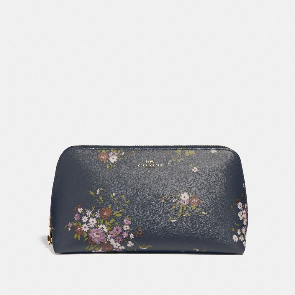 COACH COSMETIC CASE 22 WITH FLORAL BUNDLE PRINT AND BOW ZIP PULL - MIDNIGHT MULTI/IMITATION GOLD - f29366