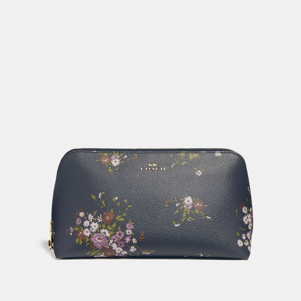COSMETIC CASE 22 WITH FLORAL BUNDLE PRINT AND BOW ZIP PULL - COACH f29366 - MIDNIGHT MULTI/IMITATION GOLD