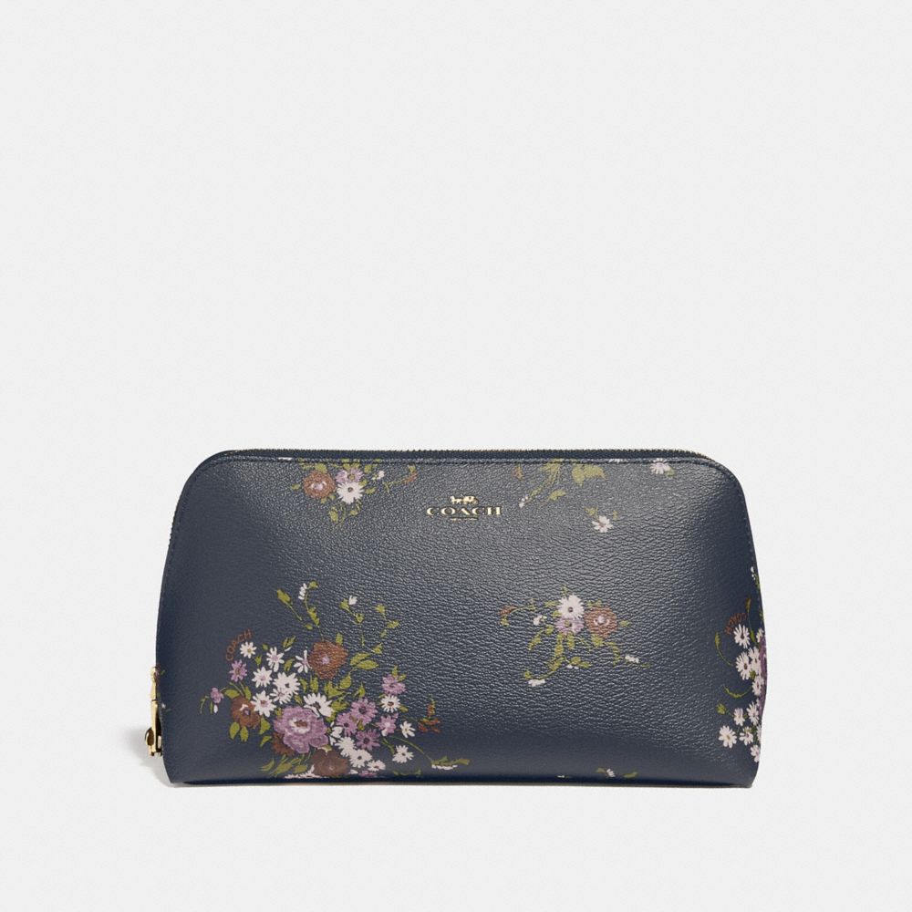 COACH F29366 - COSMETIC CASE 22 WITH FLORAL BUNDLE PRINT AND BOW ZIP PULL MIDNIGHT MULTI/IMITATION GOLD