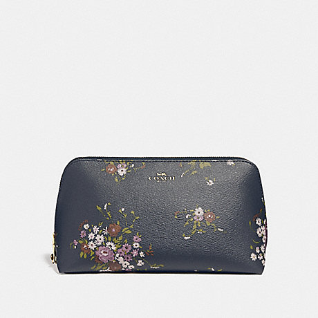 COACH F29366 COSMETIC CASE 22 WITH FLORAL BUNDLE PRINT AND BOW ZIP PULL MIDNIGHT-MULTI/IMITATION-GOLD