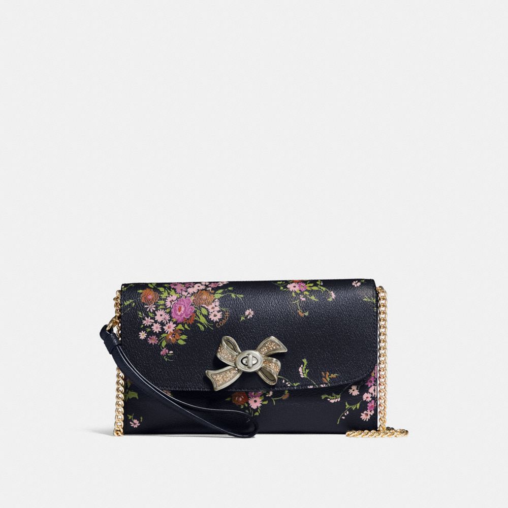 COACH F29367 - CHAIN CROSSBODY WITH FLORAL BUNDLE PRINT AND BOW TURNLOCK GOLD/MIDNIGHT MULTI