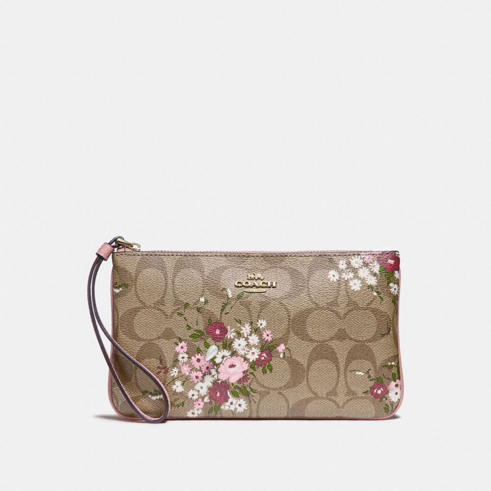 LARGE WRISTLET IN SIGNATURE CANVAS WITH FLORAL BUNDLE PRINT - KHAKI/MULTI/IMITATION GOLD - COACH F29369