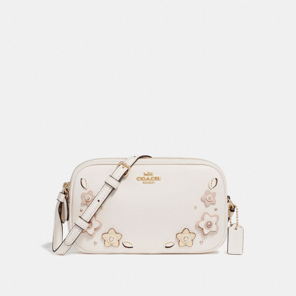 COACH CROSSBODY POUCH WITH FLORAL APPLIQUE - CHALK/IMITATION GOLD - F29370