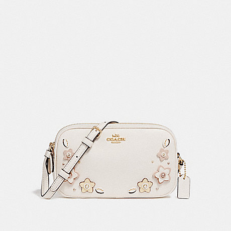 COACH f29370 CROSSBODY POUCH WITH FLORAL APPLIQUE CHALK/IMITATION GOLD
