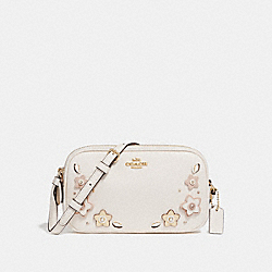 CROSSBODY POUCH WITH FLORAL APPLIQUE - COACH f29370 - CHALK/IMITATION GOLD