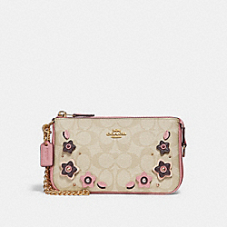 LARGE WRISTLET 19 IN SIGNATURE CANVAS WITH FLORAL APPLIQUE - LIGHT KHAKI/MULTI/IMITATION GOLD - COACH F29371