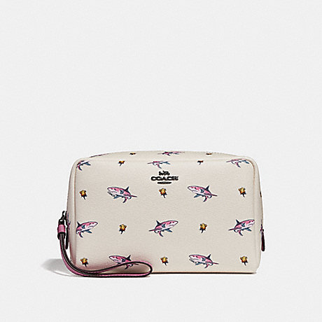 COACH BOXY COSMETIC CASE WITH SHARK ROSE PRINT - CHALK MULTI/BLACK ANTIQUE NICKEL - F29373
