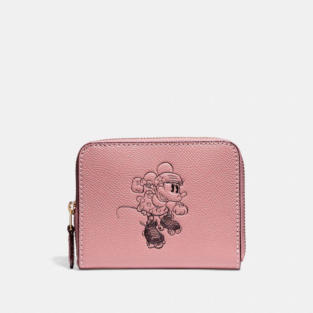 SMALL ZIP AROUND WALLET WITH MINNIE MOUSE MOTIF - COACH f29377 - Vintage Pink/LIGHT GOLD