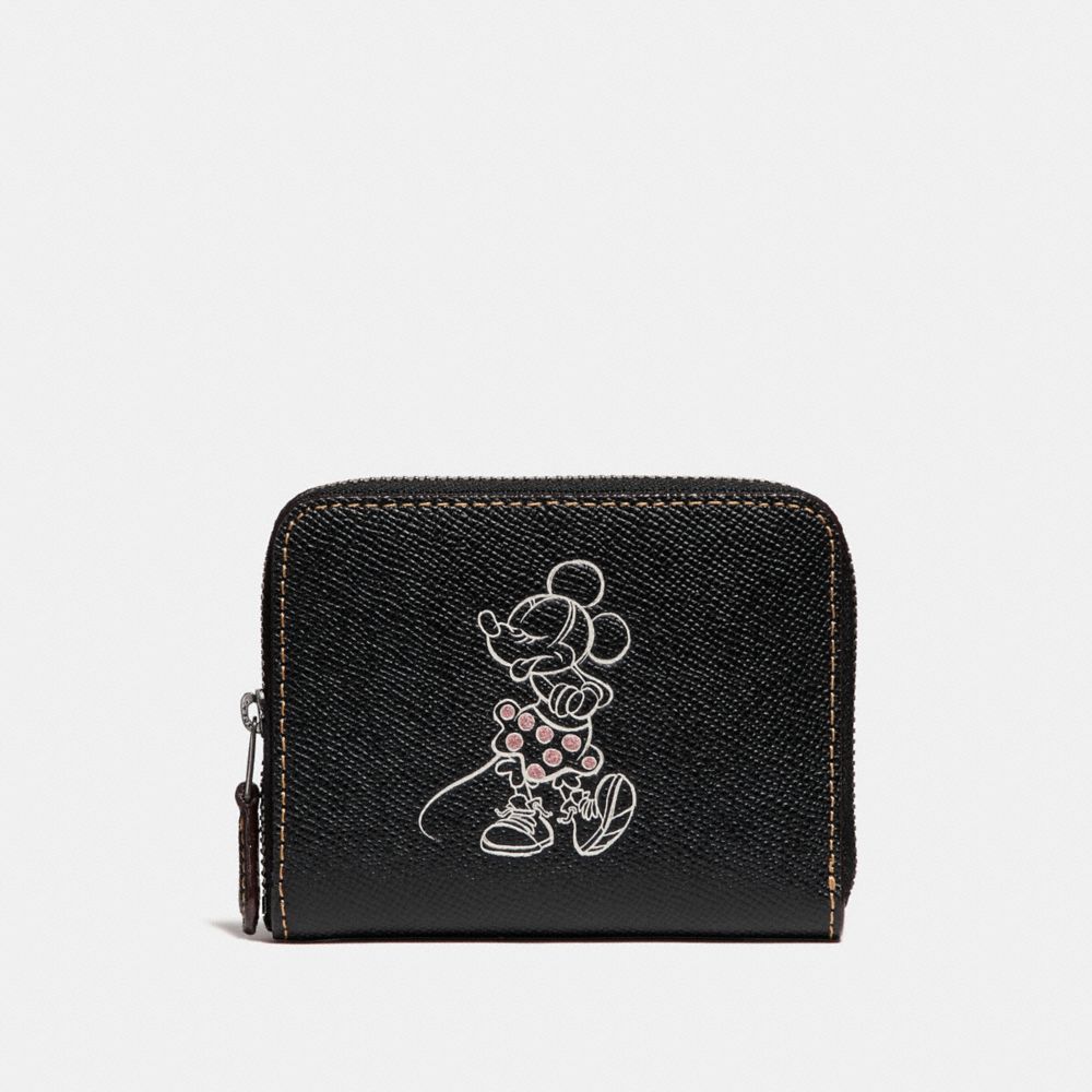 COACH F29377 Small Zip Around Wallet With Minnie Mouse Motif ANTIQUE NICKEL/BLACK MULTI