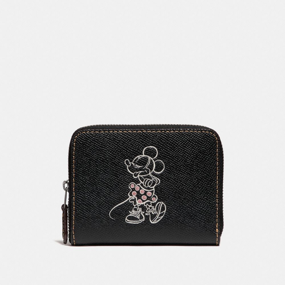 COACH f29377 SMALL ZIP AROUND WALLET WITH MINNIE MOUSE MOTIF ANTIQUE NICKEL/BLACK MULTI