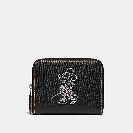 COACH SMALL ZIP AROUND WALLET WITH MINNIE MOUSE MOTIF - ANTIQUE NICKEL/BLACK MULTI - f29377