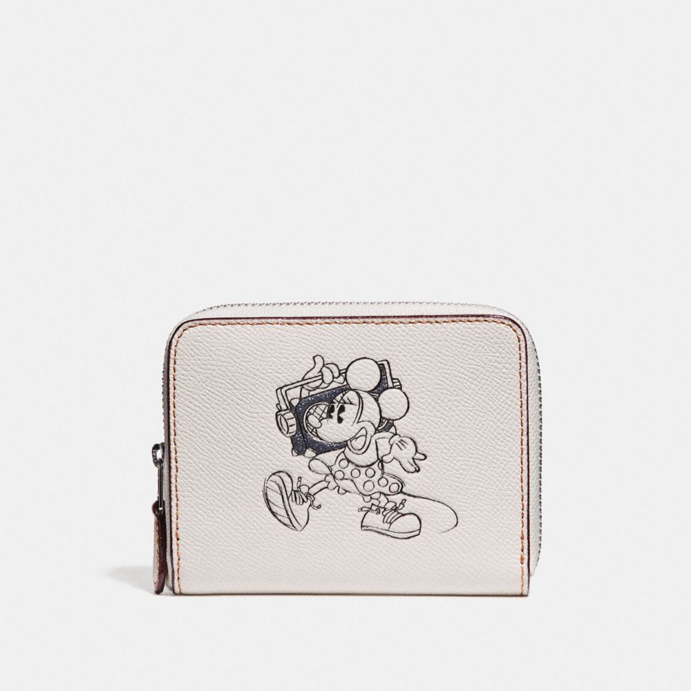 COACH F29377 Small Zip Around Wallet With Minnie Mouse Motif CHALK MULTI/SILVER