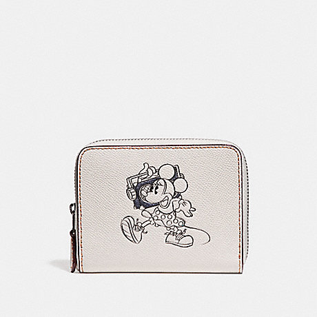 COACH f29377 SMALL ZIP AROUND WALLET WITH MINNIE MOUSE MOTIF CHALK MULTI/SILVER