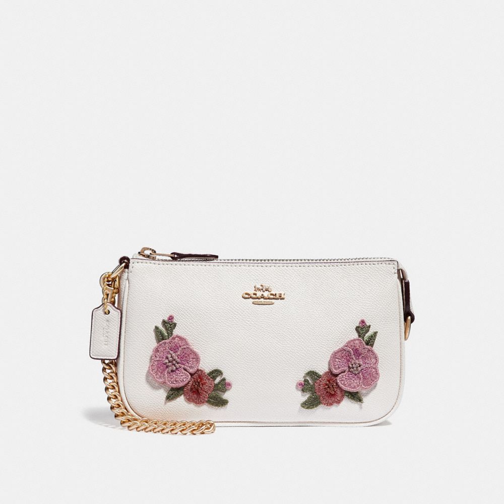 LARGE WRISTLET 19 WITH HAWAIIAN FLORAL EMBROIDERY - COACH f29378 - CHALK MULTI/IMITATION GOLD